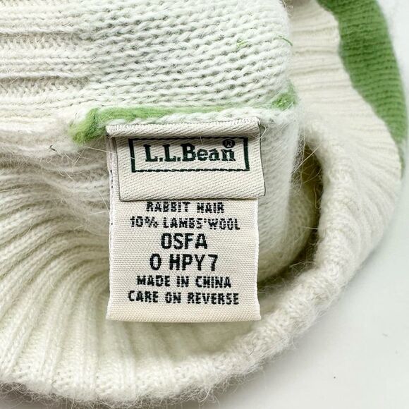 L.L. Bean Green & Ivory Polka Dot Knit Beanie Hat OSFA Angora Lambs Wool - Picture 7 of 9